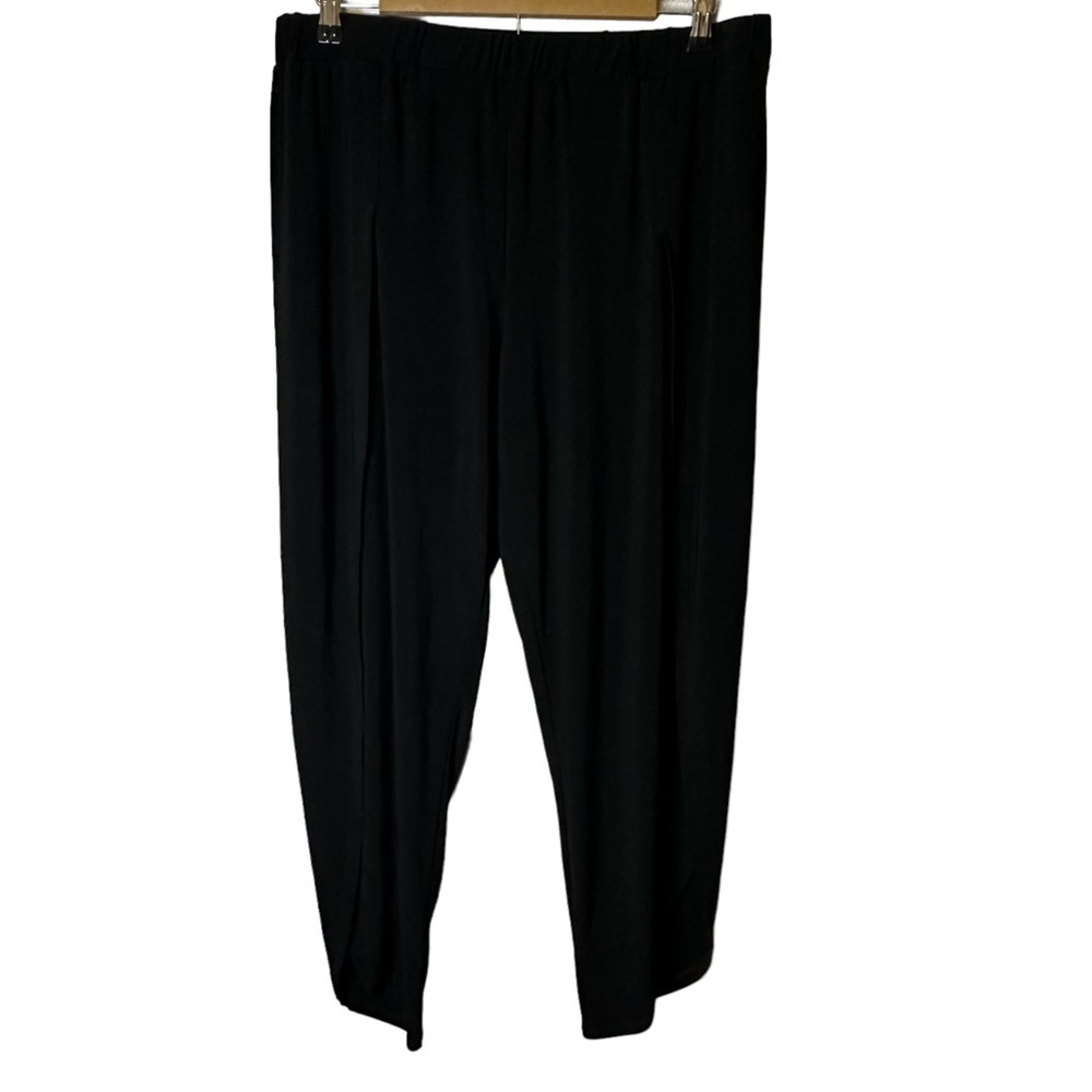 1.STATE Black Side Slit Pull On Cropped Pants Wide Leg Stretch Large Career Chic